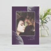 Silver Glitzer Eggplant Lila Save the Date Foto (Stehend Vorderseite)