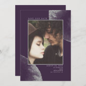 Silver Glitzer Eggplant Lila Save the Date Foto (Vorne/Hinten)