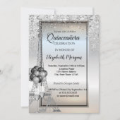 Silver Glitzer Eiffel Tower, Balloons Quinceañera Einladung (Vorderseite)