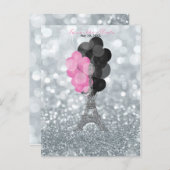 Silver Glitzer Eiffel Tower Balloons Save the Date Ankündigungspostkarte (Vorne/Hinten)