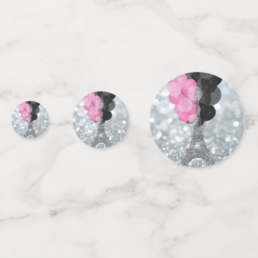 Silver Glitzer Eiffel Tower Pink Black Balloons Konfetti (Vorderseiten)