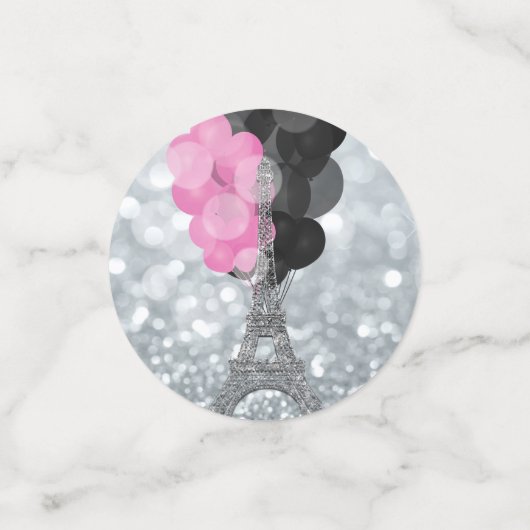Silver Glitzer Eiffel Tower Pink Black Balloons Konfetti (Klein Vorderseite)