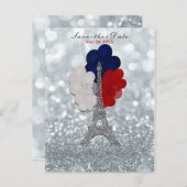 Silver Glitzer Eiffel Tower Red Blue Save the Date Ankündigungspostkarte (Vorne/Hinten)