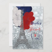 Silver Glitzer Eiffel Tower Red White Blue Party Einladung (Vorderseite)