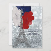 Silver Glitzer Eiffel Tower Red White Blue Party Einladung (Rückseite)