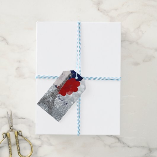 Silver Glitzer Eiffel Tower Red White Blue Party Geschenkanhänger (Mit Garn)