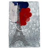 Silver Glitzer Eiffel Tower Red White Blue Party Mittlere Geschenktüte (Vorderseite)