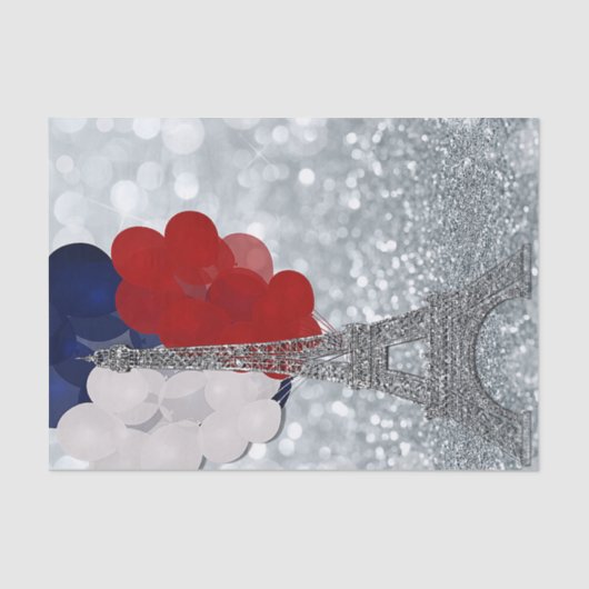 Silver Glitzer Eiffel Tower Red White Blue Party Seidenpapier (Vorderseite)