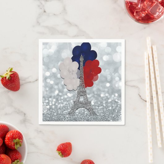 Silver Glitzer Eiffel Tower Red White Blue Party Serviette (Beispiel)