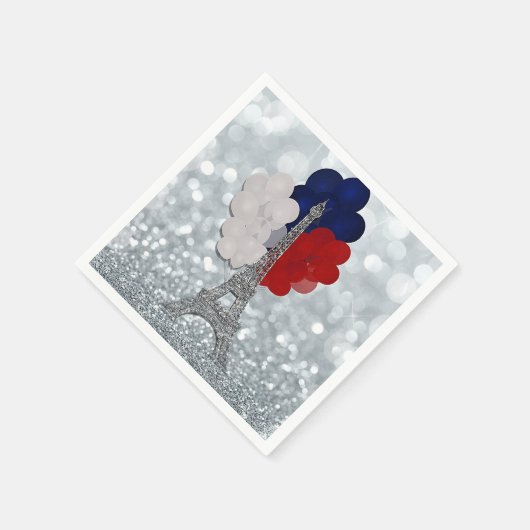 Silver Glitzer Eiffel Tower Red White Blue Party Serviette (Ecke)