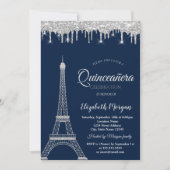 Silver Glitzer Eiffel Tower, Tropfens Quinceañera Einladung (Vorderseite)