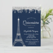 Silver Glitzer Eiffel Tower, Tropfens Quinceañera Einladung (Stehend Vorderseite)
