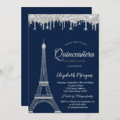 Silver Glitzer Eiffel Tower, Tropfens Quinceañera Einladung (Vorne/Hinten)
