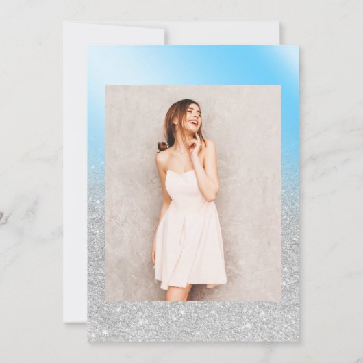 Silver Glitzer Eis blauer Chic Girly Sweet 16 Einladung (Rückseite)