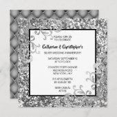 Silver Glitzer elegant florale Swirt FOTO Chic Einladung (Vorne/Hinten)