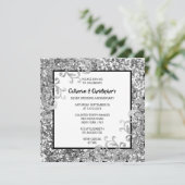 Silver Glitzer elegant florale Swirt FOTO Chic Einladung (Stehend Vorderseite)
