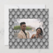 Silver Glitzer elegant florale Swirt FOTO Chic Einladung (Rückseite)