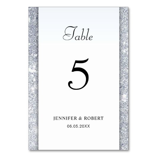 Silver Glitzer Elegante Handschrift Moderne Vorlag Tischnummer (Rückseite)