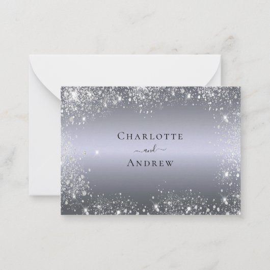 Silver Glitzer elegante Hochzeit UAWG Note Auto Mitteilungskarte (Rückseite)