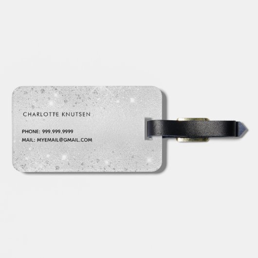 Silver Glitzer elegante Monogramm-Initialen Gepäckanhänger (Rückseite horizontal)