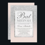 SIlver Glitzer eleganter, blush Chic Bat Mitzvah Einladung<br><div class="desc">Moderne,  hübsche,  schicke und elegante Imitate silberne Glitzer Dusche ombre mit pastellrot rosa Farbblock Bat Mitzvah Einladung mit silbernen Glitzer ombre Muster verblassen auf einem rosa Hintergrund mit elegantem goldenen Rahmen Perfekt für eine Prinzessin Bat Mitzvah</div>