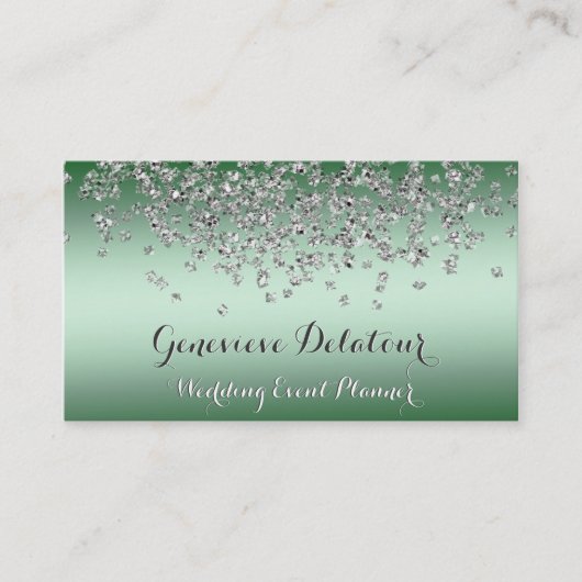Silver Glitzer Eleganter Emerald Event Planner Visitenkarte (Vorderseite)