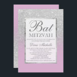 Silver Glitzer eleganter Lavendel Chic Bat Mitzvah Einladung<br><div class="desc">Moderne,  hübsche,  schicke und elegante Imitate silberne Glitzer Duschombre mit pastellfarbenen lila Lavendel-Farbblock Bat Mitzvah Einladung mit silbernen Glitzer ombre Muster verblassen auf einem Lavendeluntergrund mit elegantem Goldrahmen Perfekt für eine Prinzessin Bat Mitzvah</div>
