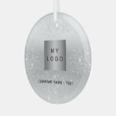 Silver Glitzer - elegantes Firmenlogo Ornament Aus Glas (Vorderseite links)