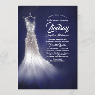 Silver Glitzer Elegantes Kleid Blaues Brautparty Einladung