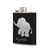 Silver Glitzer Elephant, Schwarz - Personalisiert Flachmann (Links)