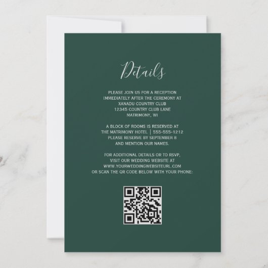 Silver Glitzer Emerald Green QR Code Wedding Einladung (Rückseite)