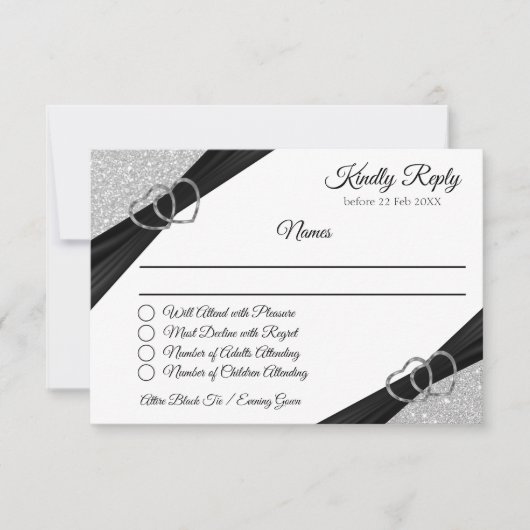 Silver Glitzer Enclosure Card RSVP Karte (Vorderseite)