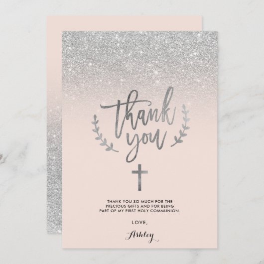 Silver Glitzer errush Danke erste Kommunion (Vorne/Hinten)