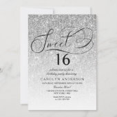 Silver Glitzer Extravagant Script Sweet 16 Geburts Einladung (Vorderseite)