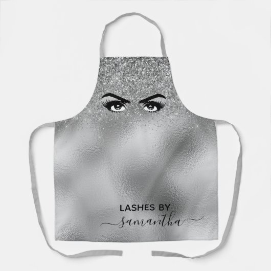 Silver Glitzer Eye Eyelash Handschrift Monogramm Schürze (Vorderseite)