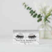 Silver Glitzer Eyelash Modern Marble Makeup Artist Visitenkarte (Stehend Vorderseite)