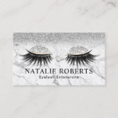 Silver Glitzer Eyelash Modern Marble Makeup Artist Visitenkarte (Vorderseite)