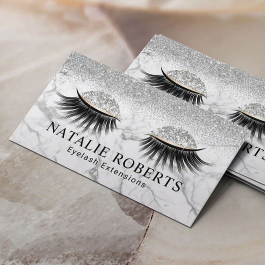 Silver Glitzer Eyelash Modern Marble Makeup Artist Visitenkarte