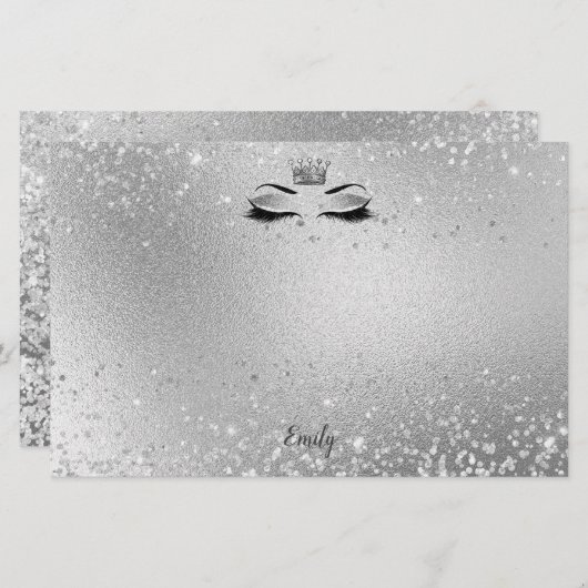 Silver Glitzer Eyes Matching Stationery Briefpapier (Vorne/Hinten)