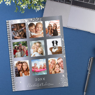 Silver Glitzer Family Foto Collage Monogramm 2023 Planer