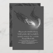 Silver Glitzer Feathers Elegantes Brautparty Einladung (Vorne/Hinten)