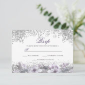 Silver Glitzer Floral Lila Wedding RSVP (Stehend Vorderseite)