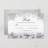 Silver Glitzer Floral Lila Wedding RSVP (Vorne/Hinten)