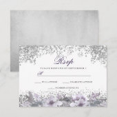 Silver Glitzer Floral Lila Wedding RSVP Karte (Vorne/Hinten)