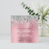 Silver Glitzer Foil Tropfens Pink Ombre 60. Geburt Einladung (Stehend Vorderseite)