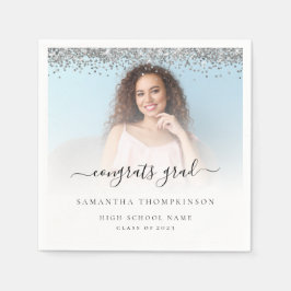 Silver Glitzer Foto 2024 Glückwunsch Abschluss Serviette