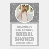 Silver Glitzer Foto Brautparty Willkommen Mattiert Acrylschild (Vorderseite)