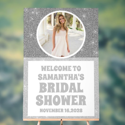 Silver Glitzer Foto Brautparty Willkommen Mattiert Acrylschild (Neutral)