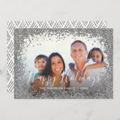 Silver Glitzer Foto Frame Feiertagskarte (Vorne/Hinten)
