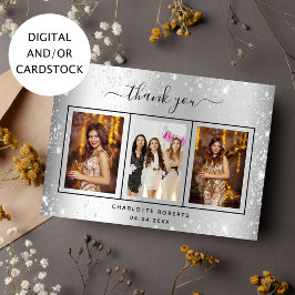 Silver Glitzer Foto Geburtstag Dankeschön Karte